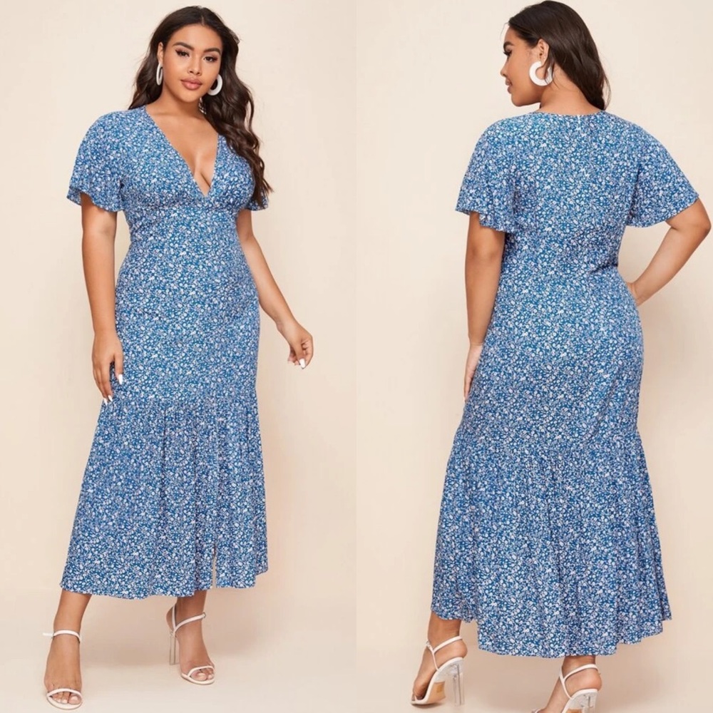Plus size floral print V neck maxi dress - Picture 2 of 9
